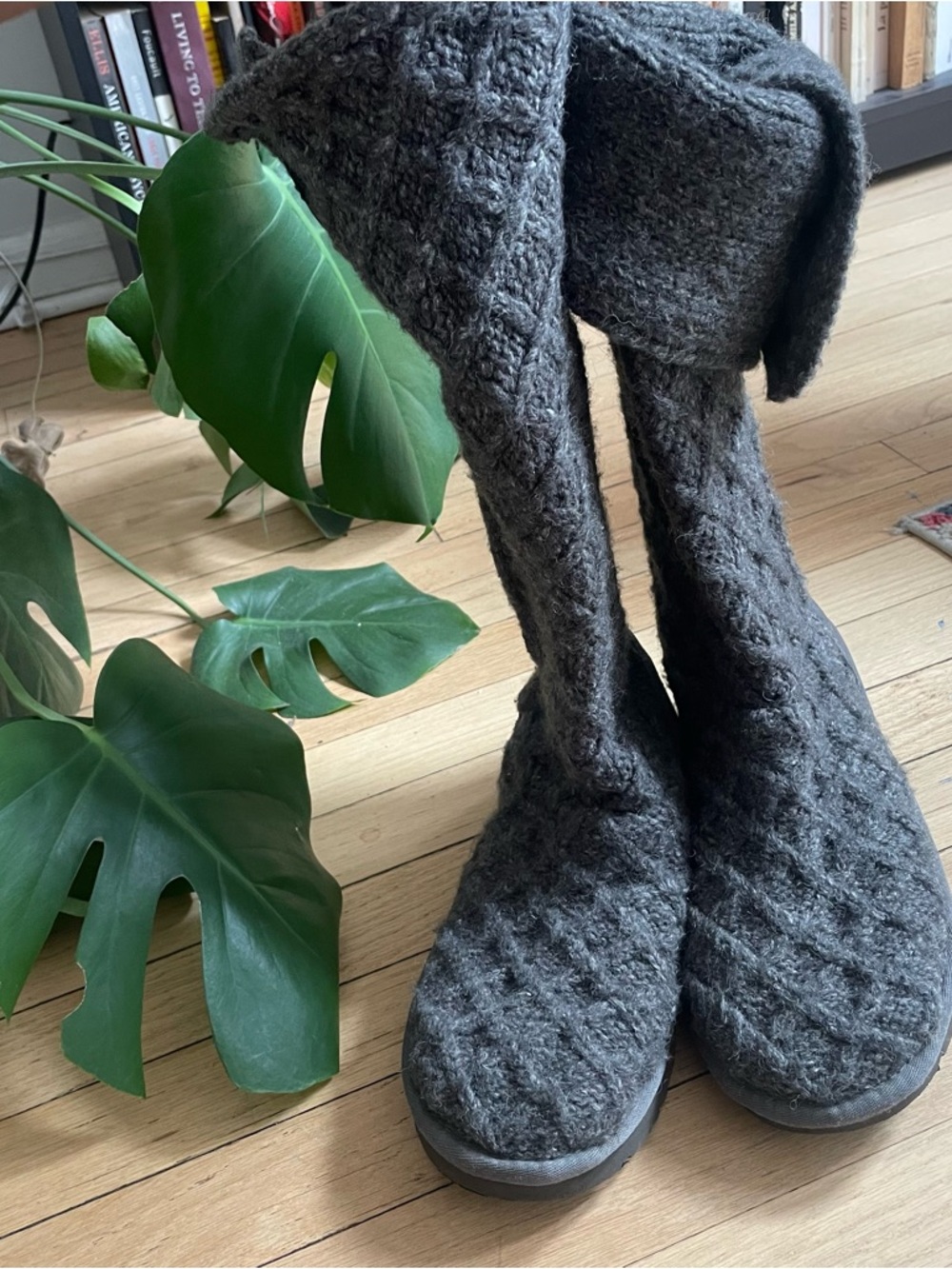 Cozy Knit Tall Slouch UGG Boots in Charcoal Gray